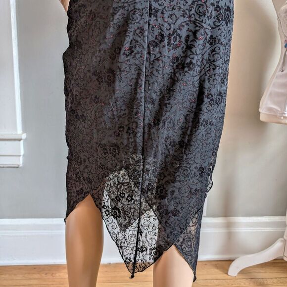 Vintage 90s Byer Too Black Midi Dress Cocktail Floral Glitter Whimsygoth Size M - Picture 14 of 16